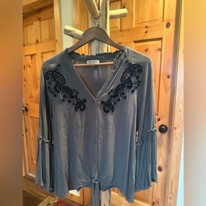 Moss green blouse  with black beaded embroidery